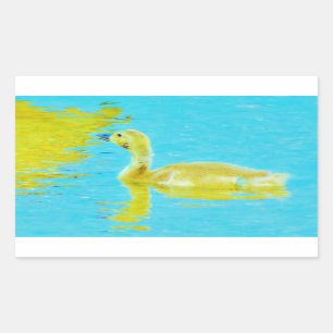 Yellow Baby goose with light blue water Rectangular Sticker