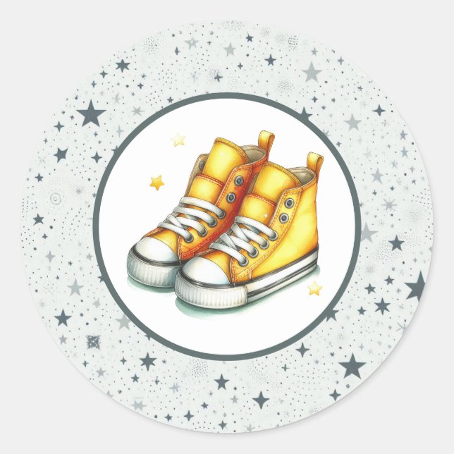 Yellow Baby High Tops Baby Shower Classic Round Sticker (Front)