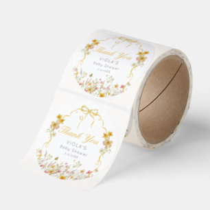 Yellow Baby in Bloom Bow Thank you Classic Round Sticker