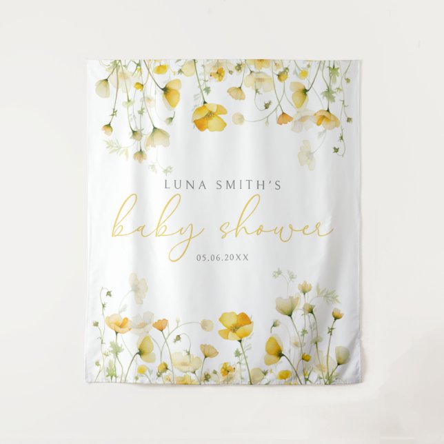 Yellow Baby In Bloom Floral Baby Shower Backdrop (Front)