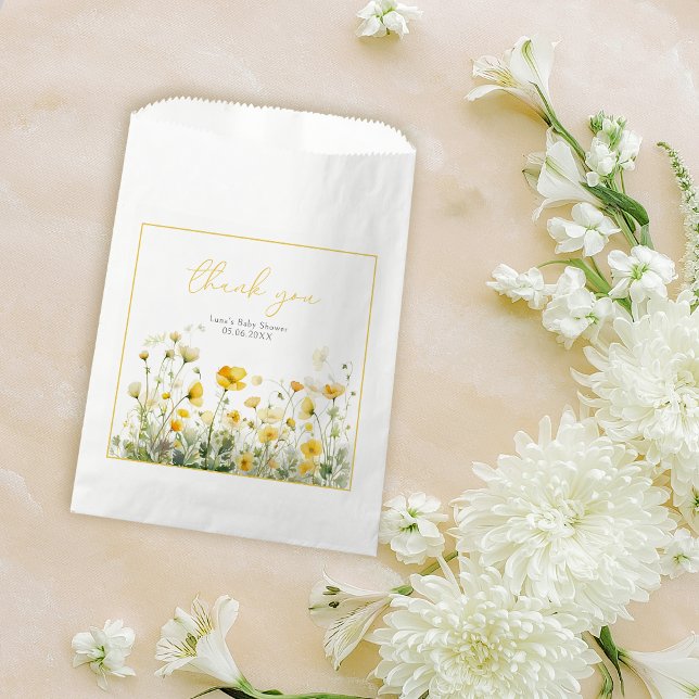 Yellow Baby In Bloom Floral Wildflower Baby Shower Favor Bag (Creator Uploaded)