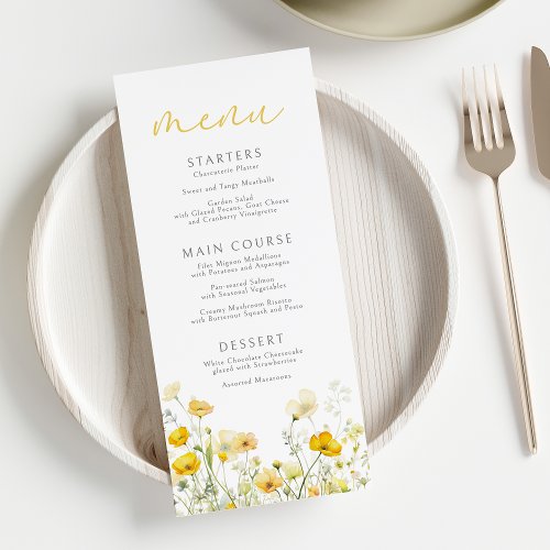 Yellow Baby In Bloom Floral Wildflower Baby Shower Menu