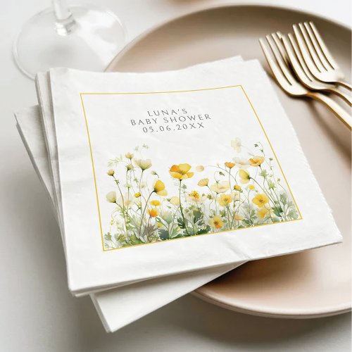 Yellow Baby In Bloom Floral Wildflower Baby Shower Napkins