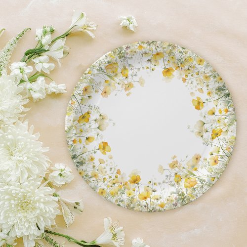 Yellow Baby In Bloom Floral Wildflower Baby Shower Paper Plates