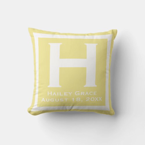 Yellow Baby Name Birthday Newborn Girl Boy Gift Throw Pillow