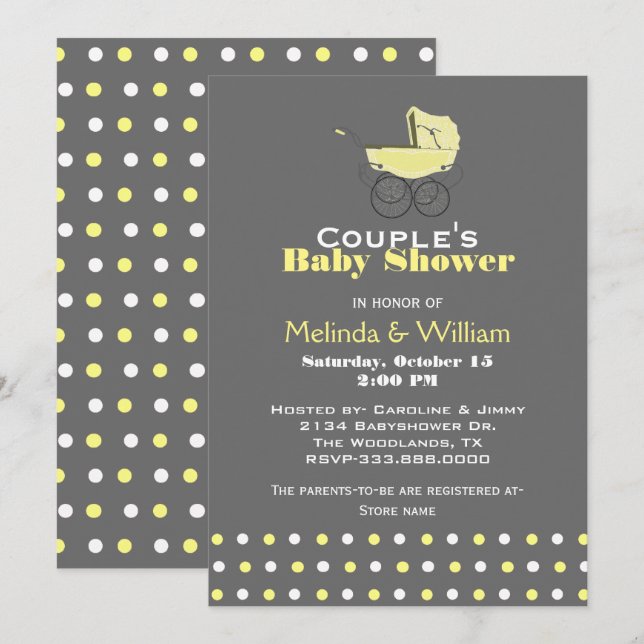 Yellow Baby Pram Baby Shower Invitation (Front/Back)