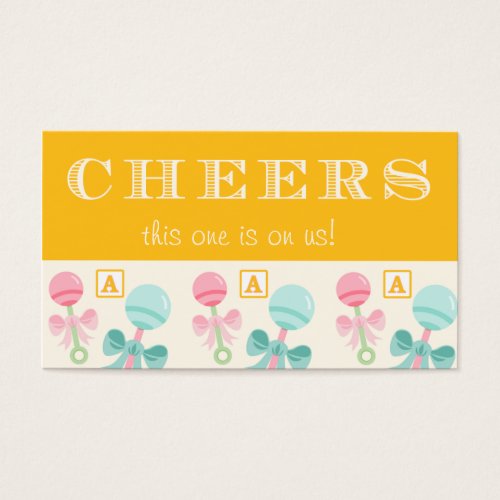 Yellow Baby Rattle Baby Shower Drink Ticket Business Card Templates