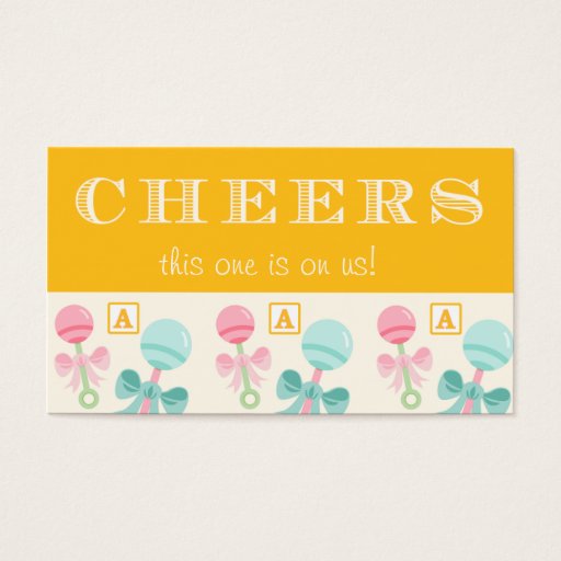 Customizable Yellow Baby Rattle Baby Shower Drink Ticket Business Card Templates