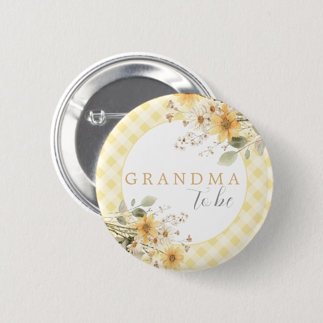 Yellow Baby Shower Grandma To Be Button (Front & Back)