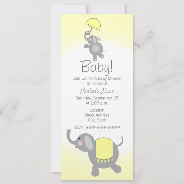 Yellow Baby Shower Mother & Baby Elephant Invite (Front)