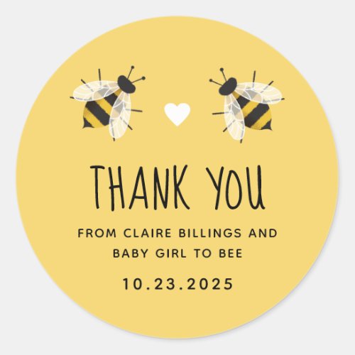 Yellow Baby to Bee Shower Thank You Classic Round Sticker