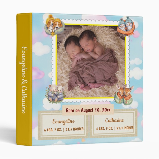 Yellow Baby Twins, Double Blessing Photo Album 3 Ring Binder (Front/Spine)