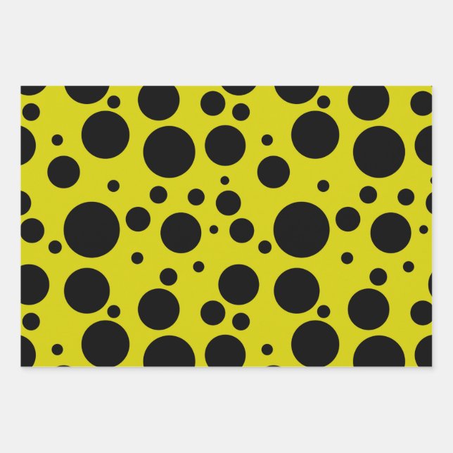 Yellow background and black dots pattern  wrapping paper sheets (Front)