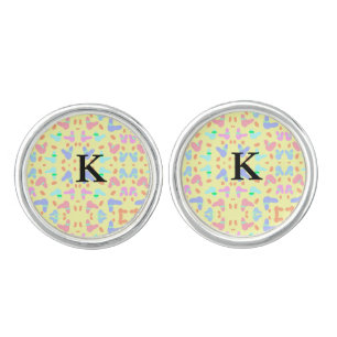 Yellow background colorful bunnies pattern add let cufflinks