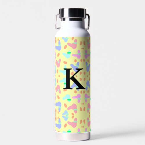 Yellow background colorful bunnies pattern add let water bottle