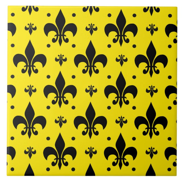 Yellow Background Fleur-de-lis Pattern Design  Ceramic Tile (Front)