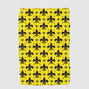 Yellow Background Fleur-de-lis Pattern Design Golf Towel