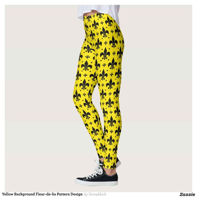 Yellow Background Fleur-de-lis Pattern Design  Leggings (Creator Uploaded)