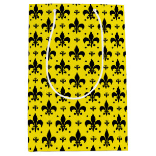 Yellow Background Fleur-de-lis Pattern Design  Medium Gift Bag