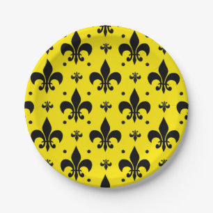 Yellow Background Fleur-de-lis Pattern Design  Paper Plates