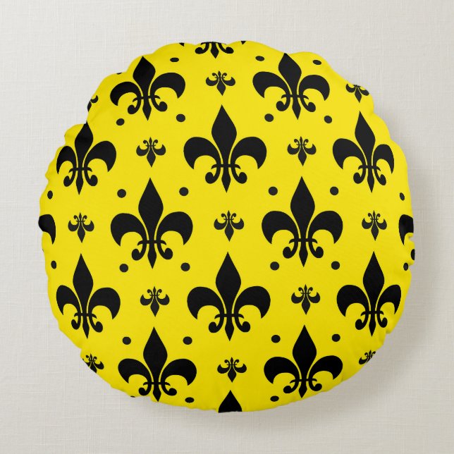 Yellow Background Fleur-de-lis Pattern Design  Round Pillow (Front)