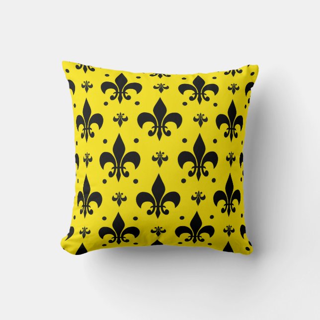 Yellow Background Fleur-de-lis Pattern Design  Throw Pillow (Front)