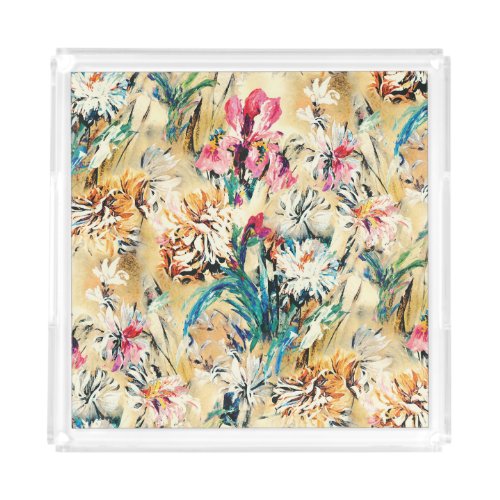 Yellow Background Floral Watercolor Digital Acrylic Tray