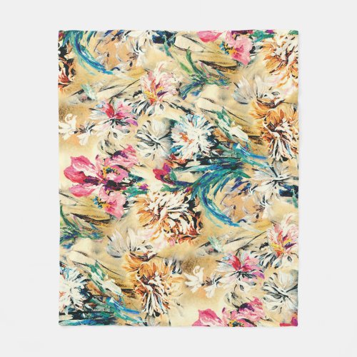 Yellow Background Floral Watercolor Digital Fleece Blanket