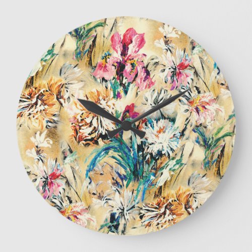 Yellow Background Floral Watercolor Digital Large Clock