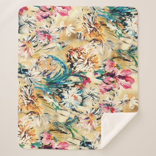 Yellow Background Floral Watercolor Digital Sherpa Blanket