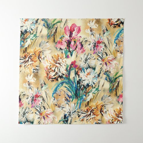 Yellow Background Floral Watercolor Digital Tapestry