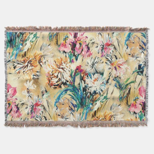 Yellow Background Floral Watercolor Digital Throw Blanket