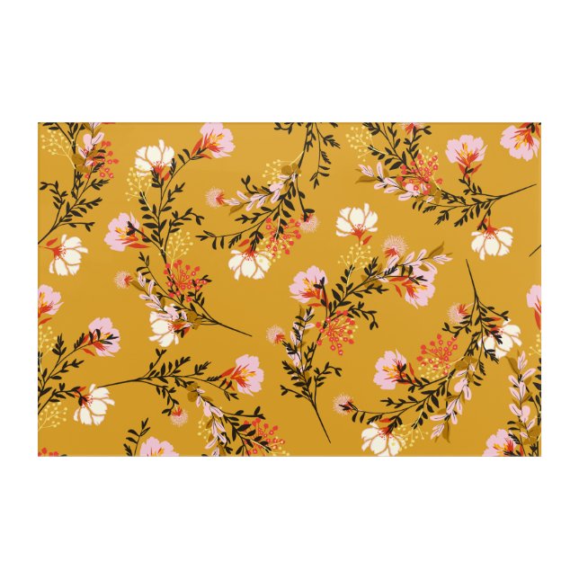 Yellow background flowers acrylic print (Front)