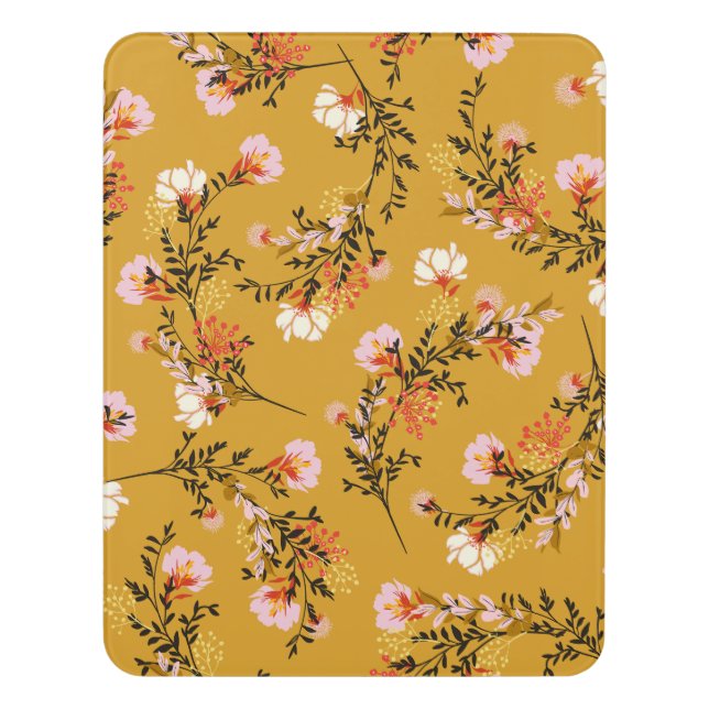 Yellow background flowers door sign (Contemporary Vert)