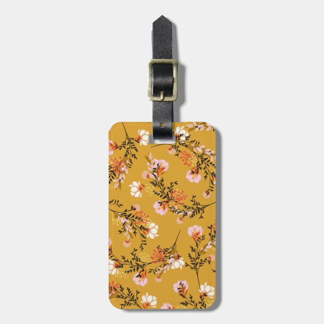 Yellow background flowers luggage tag (Front Vertical)