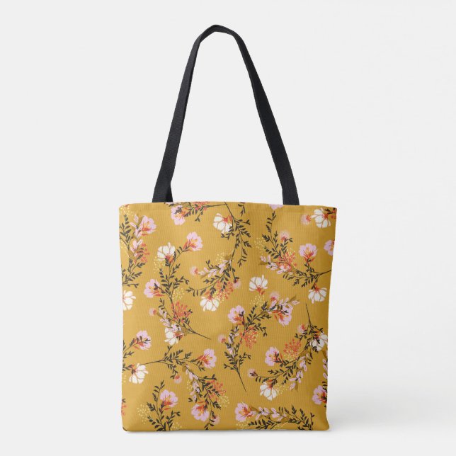 Yellow background flowers tote bag (Back)