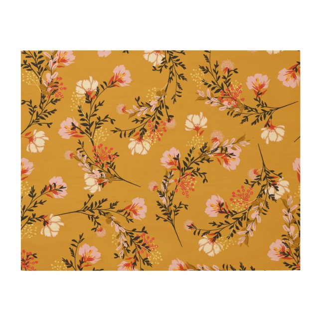 Yellow background flowers wood wall art (Front)