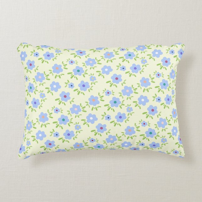 Yellow Background Happy Flowers Accent Pillow (Front)