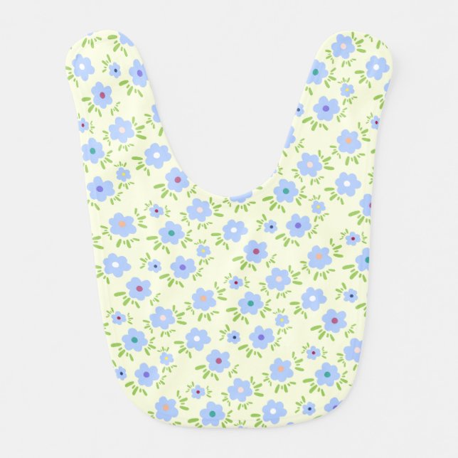 Yellow Background Happy Flowers Baby Bib (Front)