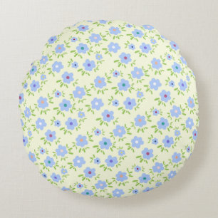 Yellow Background Happy Flowers Round Pillow