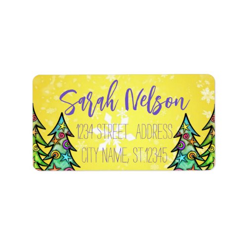 Yellow Background With Snowflakes AndChristmasTree Label