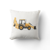 Yellow Backhoe Construction Vehicle Boys Room Throw Pillow