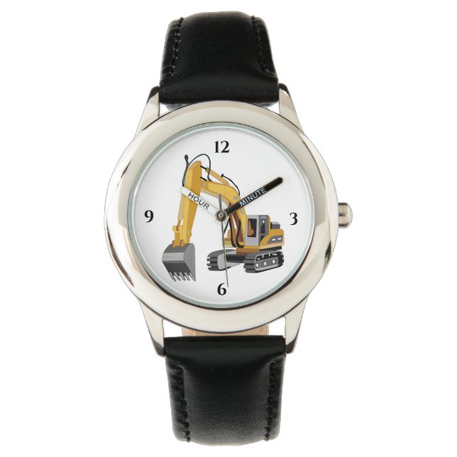 Yellow Backhoe Construction Vehicle  Watch (Front)