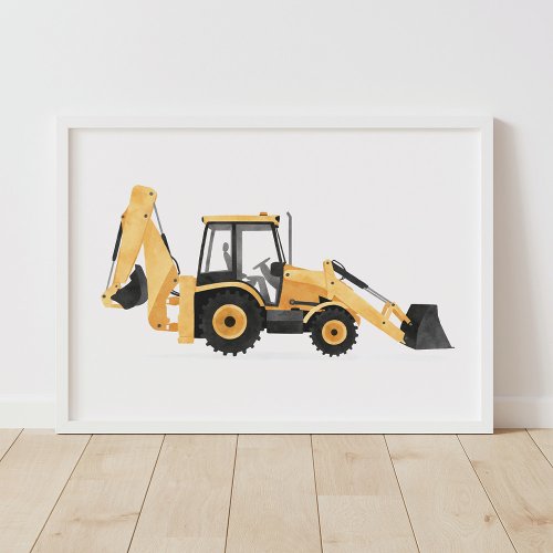 Yellow Backhoe Loader Construction Vehicle Decor