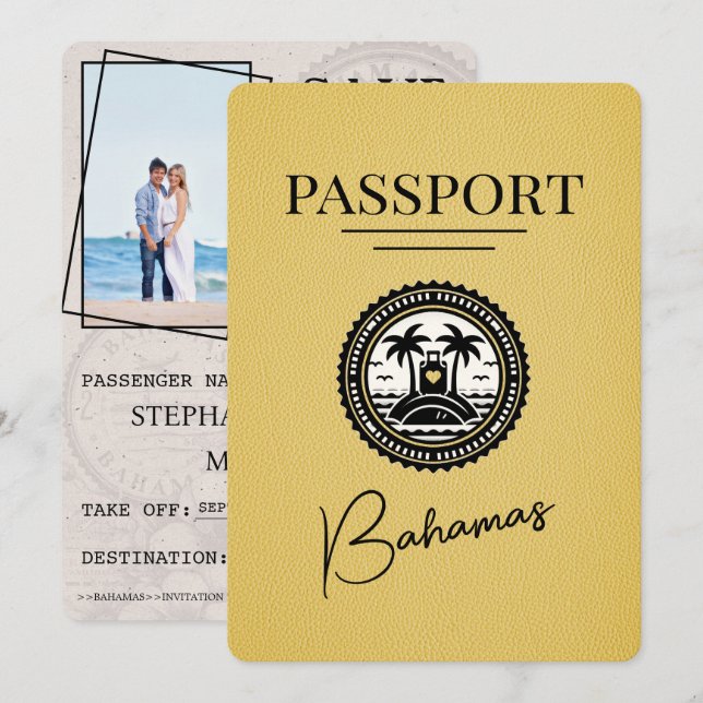 Yellow Bahamas Passport Save The Date (Front/Back)