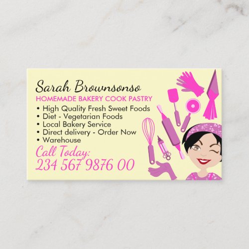 Yellow Bakery Cake Pastry Cook Chef Business Card