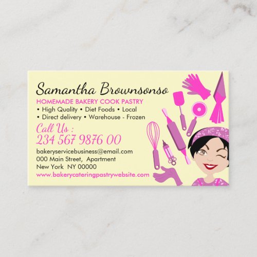 Yellow Bakery Cake Pastry Cook Delivery Business Card
