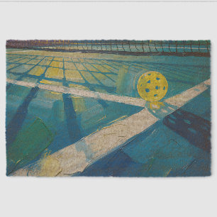 Yellow Ball Pickleball Court Painting Graphic Fiber Doormat