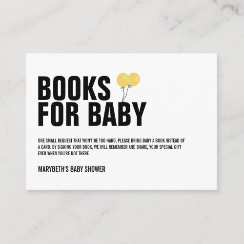 Yellow Balloon Baby Shower Bring A Book Request Enclosure Card