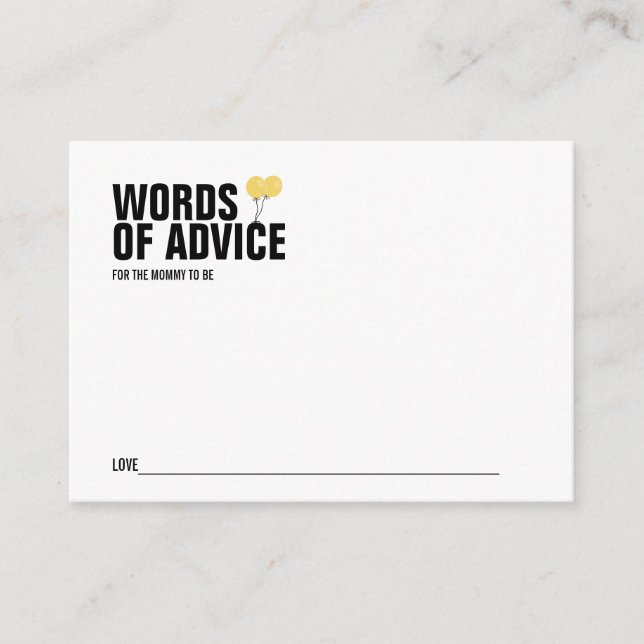 Yellow Balloon Baby Shower Mommy Advice Card (Front)